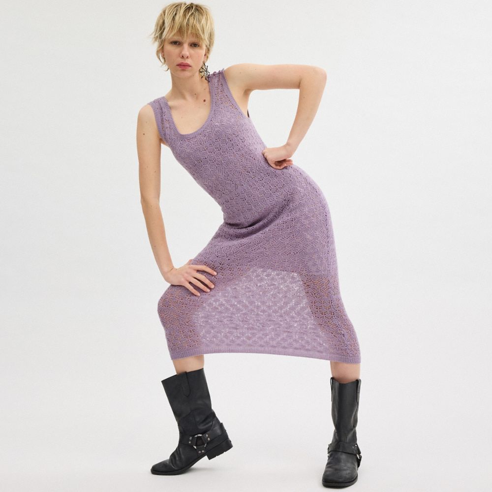 Purple Coach Lace Knit Dress Women Dresses | 9340BMDOT