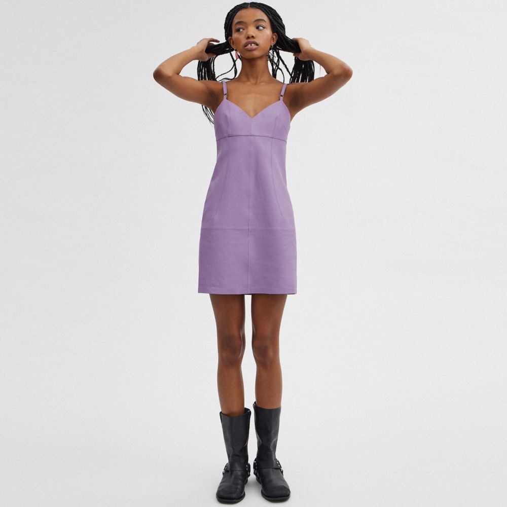 Purple Coach Short Leather Dress Women Dresses | 9463OMQIJ