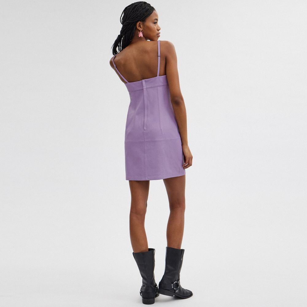 Purple Coach Short Leather Dress Women Dresses | 9463OMQIJ