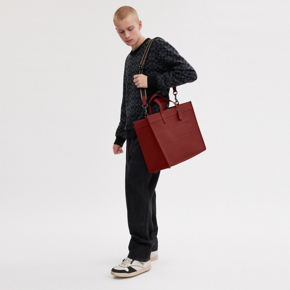 Red Coach Field Tote Bag 40 With Coach Badge Men Totes & Duffles | 0589YXVSJ