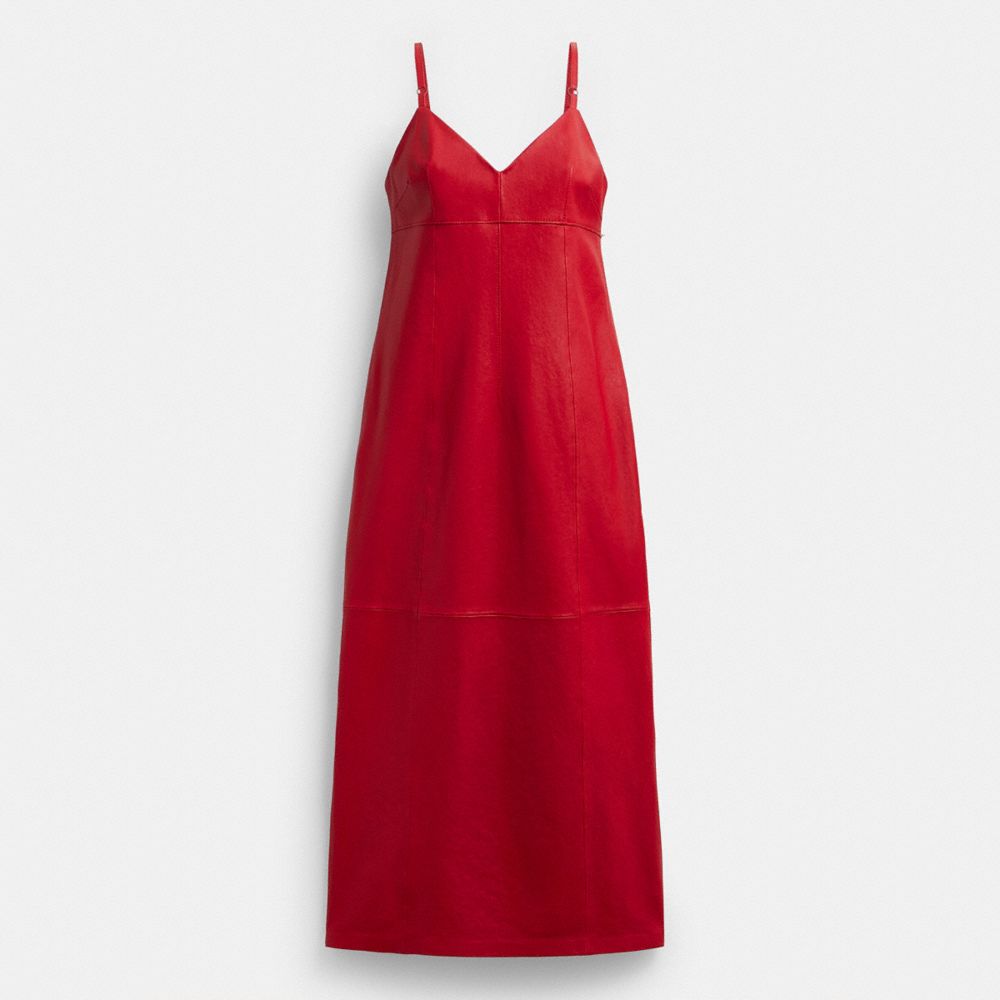 Red Coach Long Leather Dress Women Dresses | 0714OXZWL