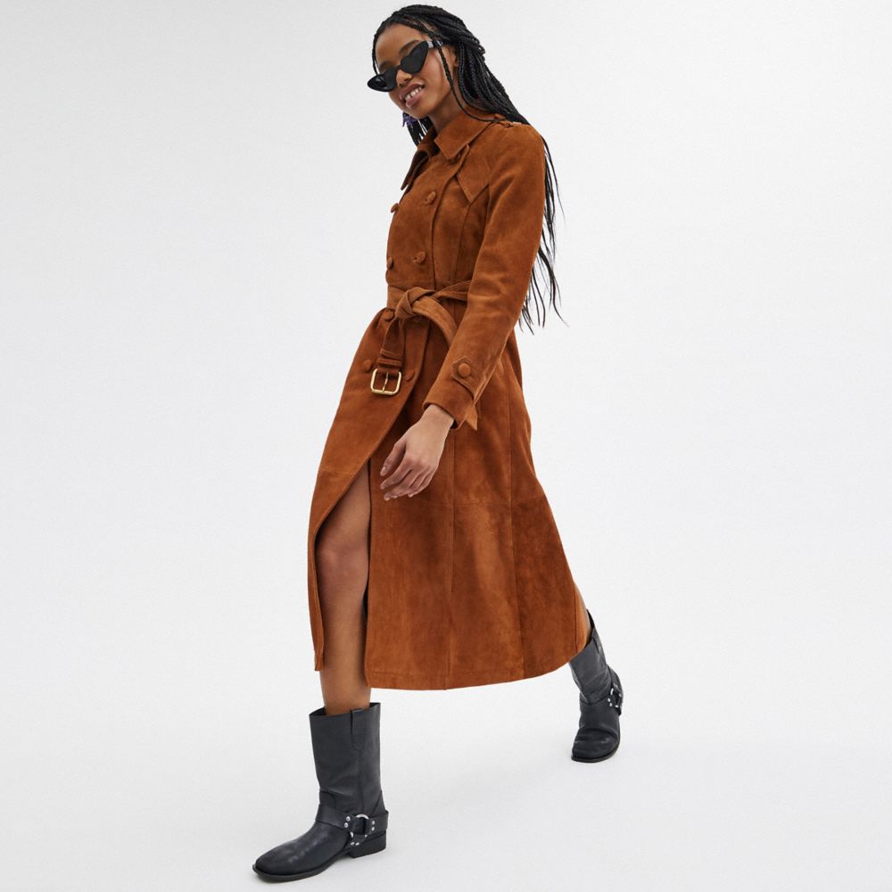 Saddle Coach Heritage C Suede Trench Coat Women Jackets & Outerwear | 1059DILMN