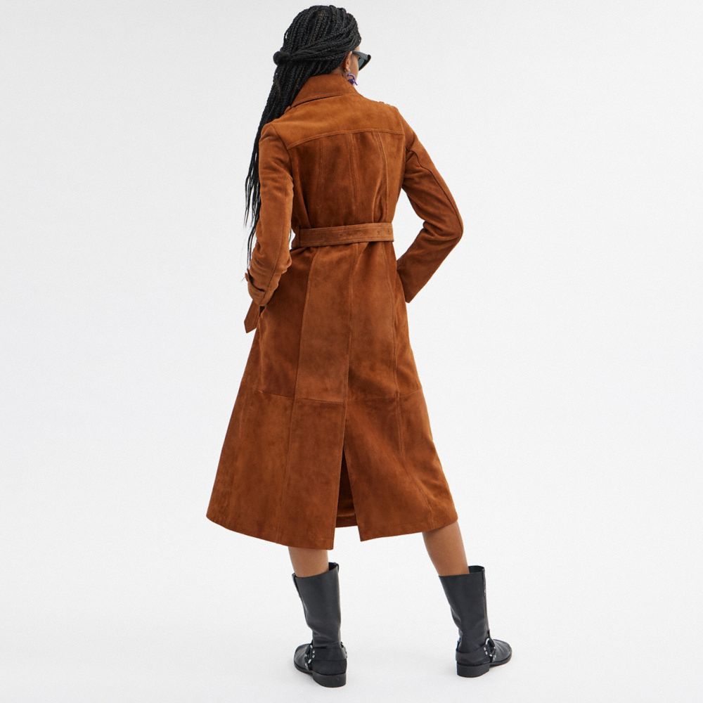 Saddle Coach Heritage C Suede Trench Coat Women Jackets & Outerwear | 1059DILMN