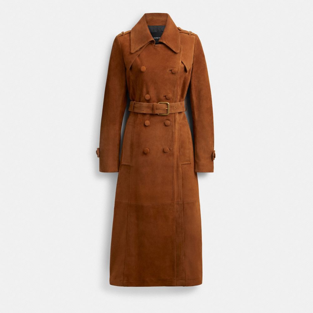 Saddle Coach Heritage C Suede Trench Coat Women Jackets & Outerwear | 1059DILMN