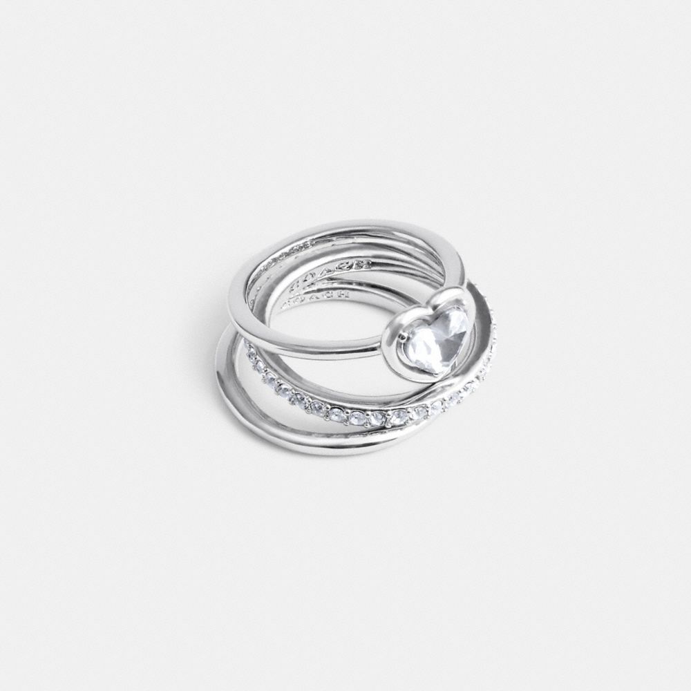 Silver Coach Halo Heart Ring Set Women Jewelry | 2605GLOBV