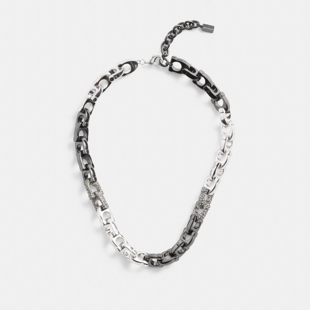 Silver Coach Pavé Signature Mixed Chain Necklace Women Jewelry | 8952GBOQN