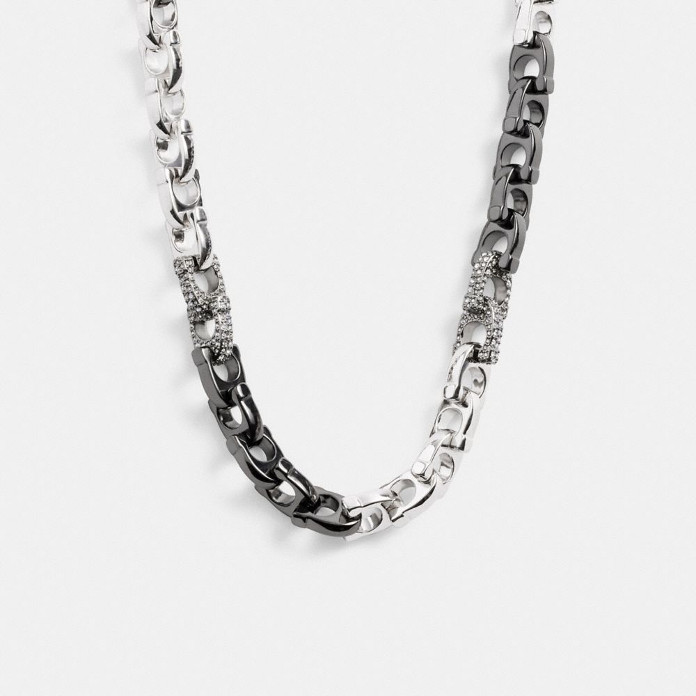 Silver Coach Pavé Signature Mixed Chain Necklace Women Jewelry | 8952GBOQN