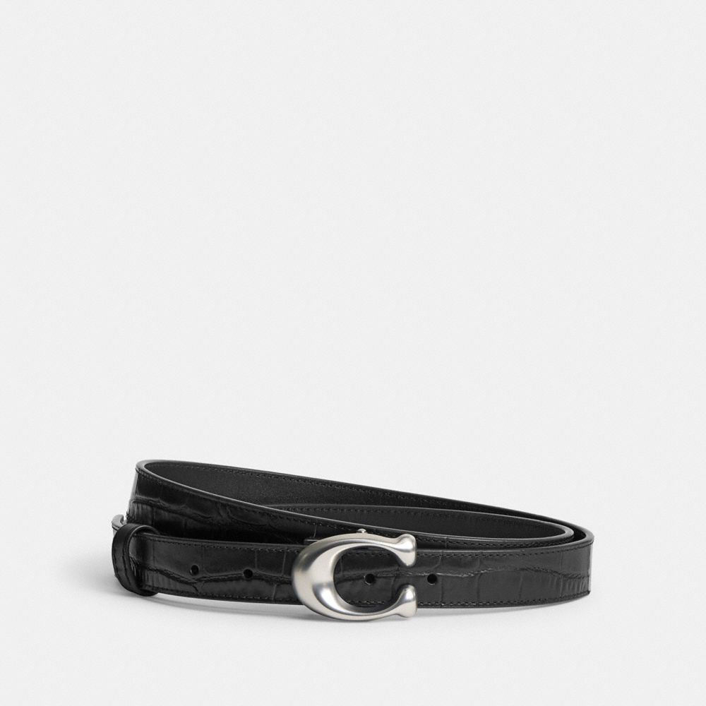 Silver / Black Coach Sculpted Signature Buckle Reversible Belt, 25 Mm Women Belts | 8017BPFEO