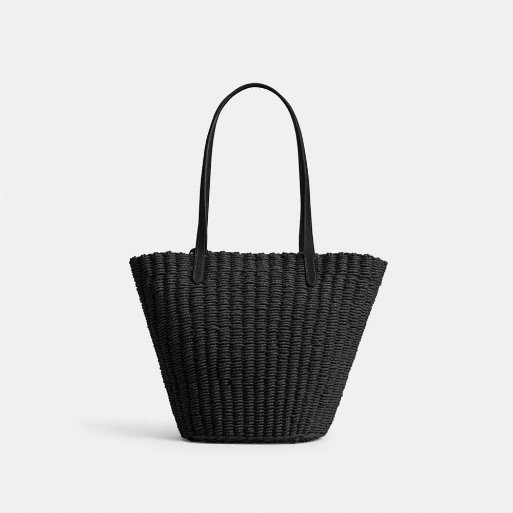 Silver / Black Coach Small Straw Tote Women Totes & Carryalls | 1602UYCAD