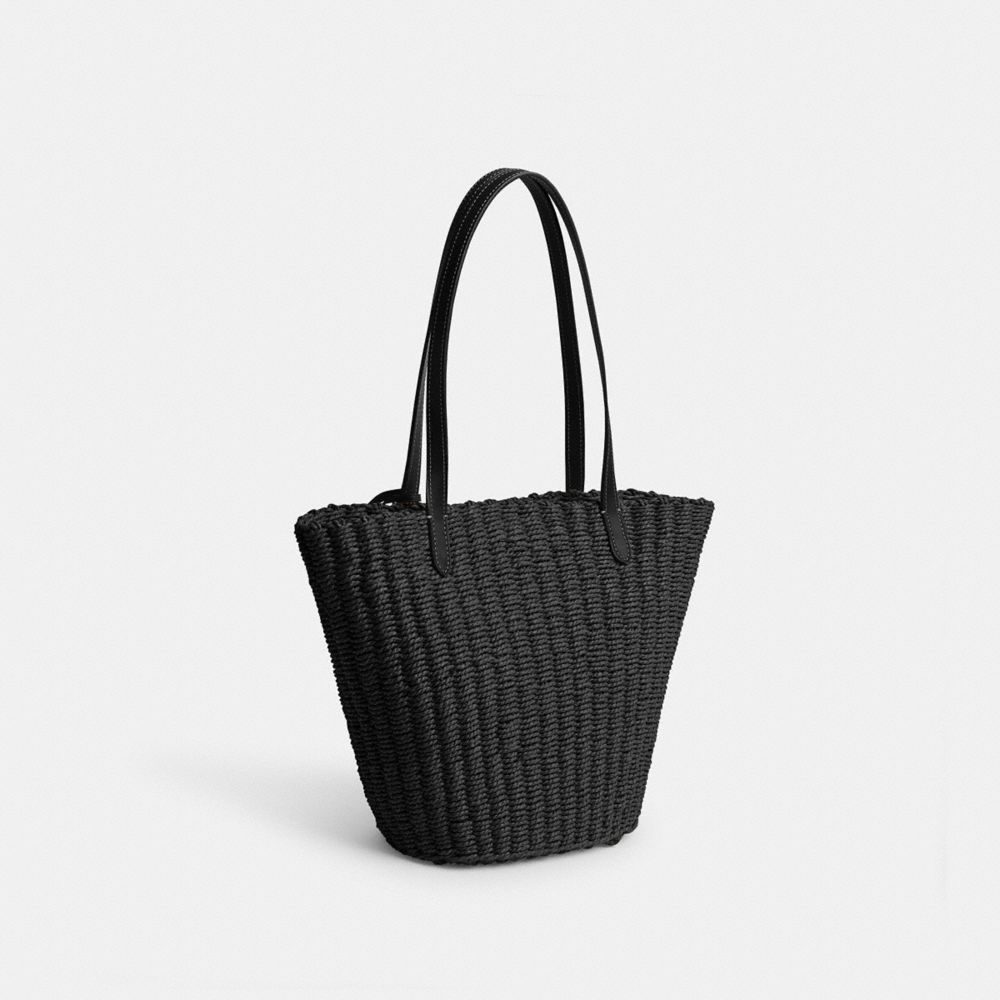 Silver / Black Coach Small Straw Tote Women Totes & Carryalls | 1602UYCAD