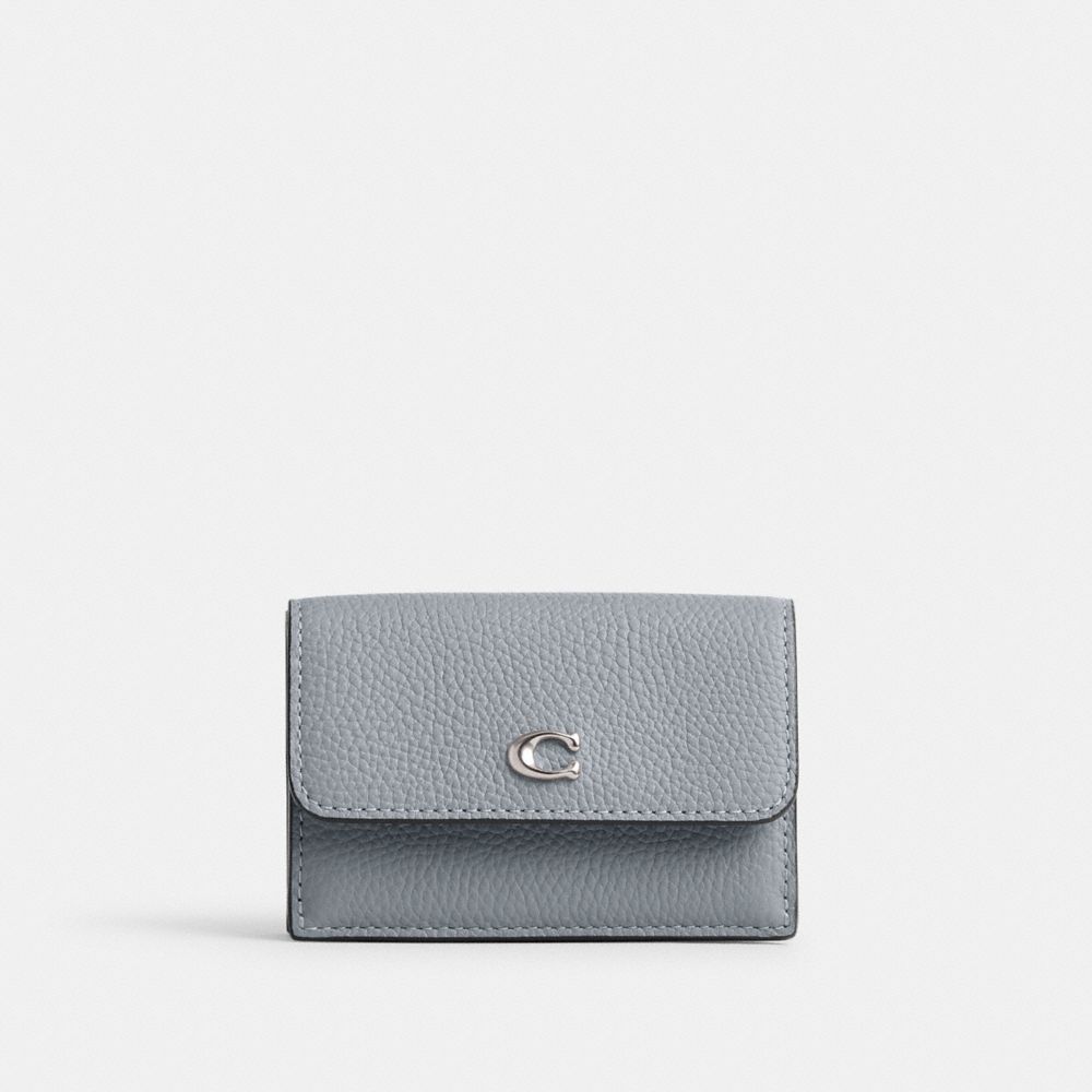 Silver / Grey Blue Coach Essential Mini Trifold Wallet Women Small Wallets | 5813XPNEH