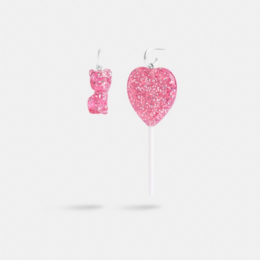 Silver / Pink Coach The Lil Nas X Drop Cat And Heart Lollipop Mismatch Earrings Women Jewelry | 1079DMHIT