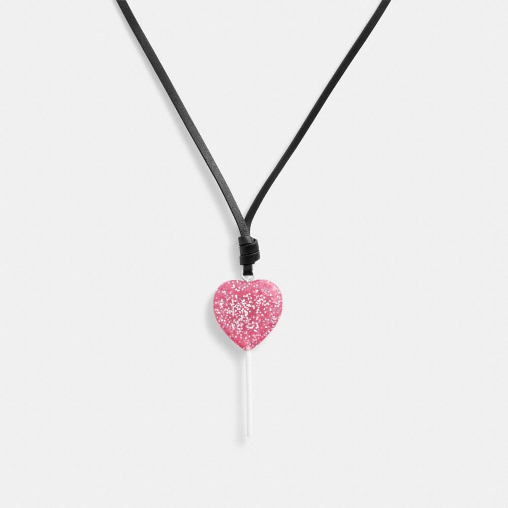 Silver / Pink Coach The Lil Nas X Drop Heart Lollipop Necklace Women Jewelry | 0731IUJRS