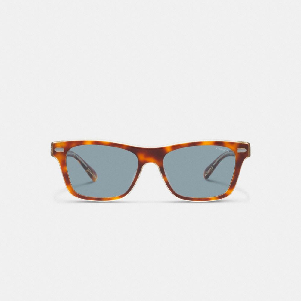 Tortoise/Blue Coach Beveled Signature Square Men Sunglasses | 8392FVBAD