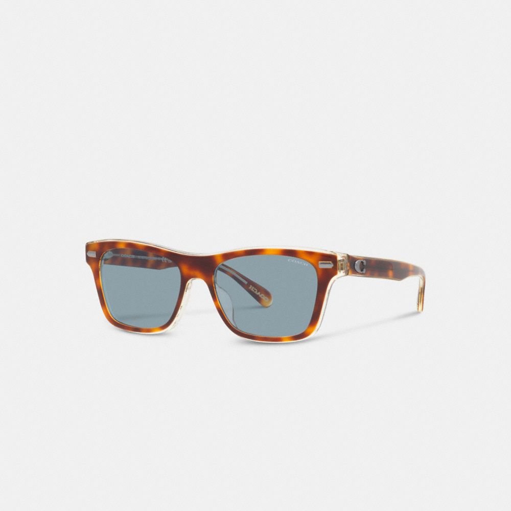 Tortoise/Blue Coach Beveled Signature Square Men Sunglasses | 8392FVBAD