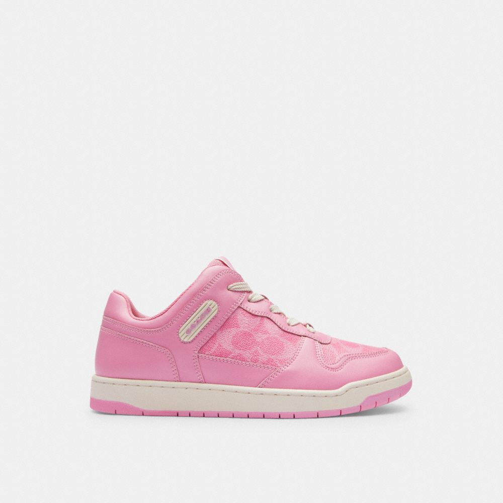 Vivid Pink Coach C201 Low Top In Signature Canvas Women Sneakers | 7896HSYBC