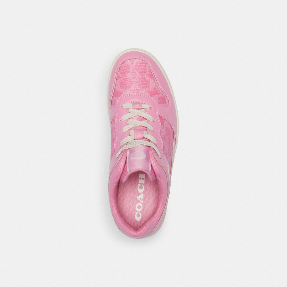 Vivid Pink Coach C201 Low Top In Signature Canvas Women Sneakers | 7896HSYBC