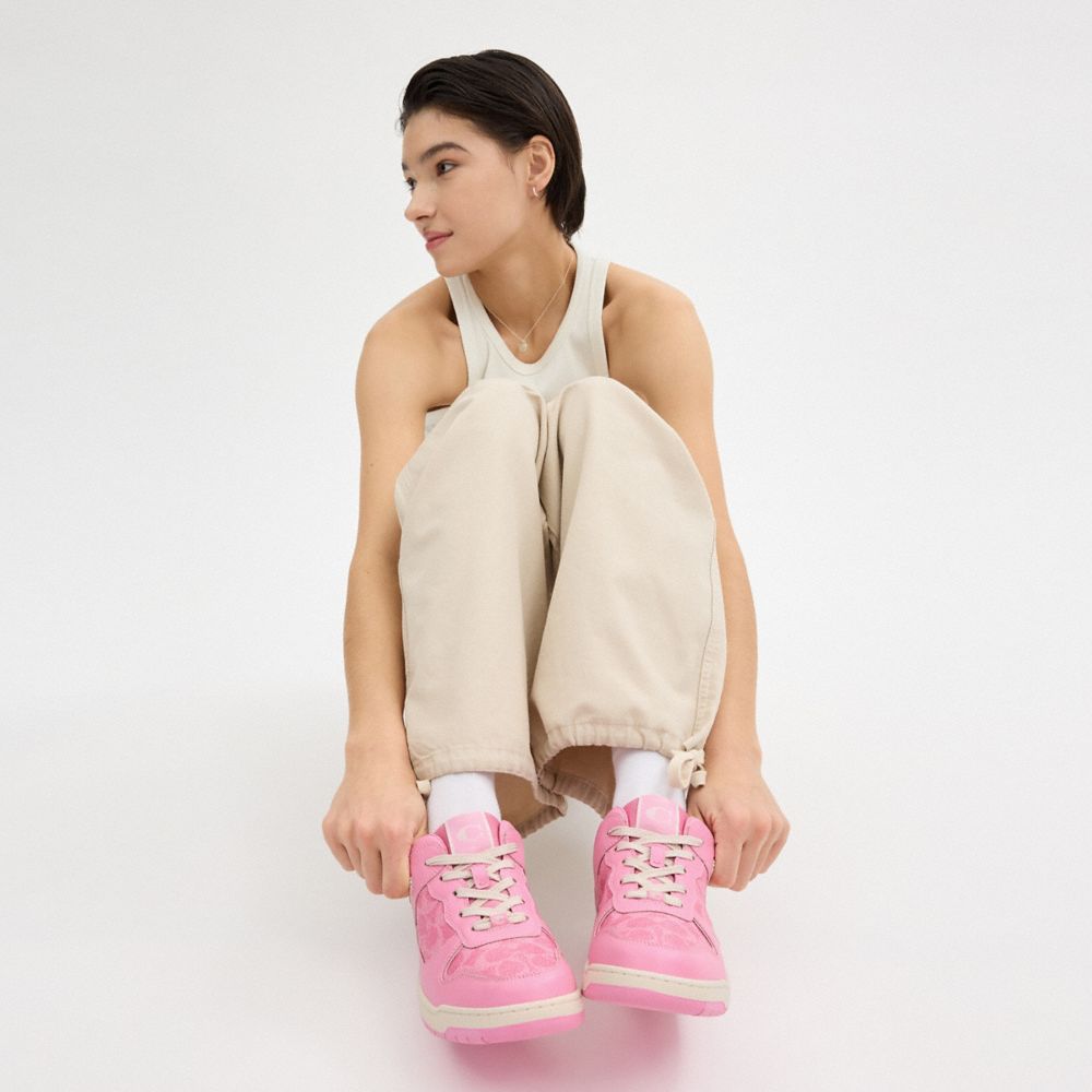 Vivid Pink Coach C201 Low Top In Signature Canvas Women Sneakers | 7896HSYBC