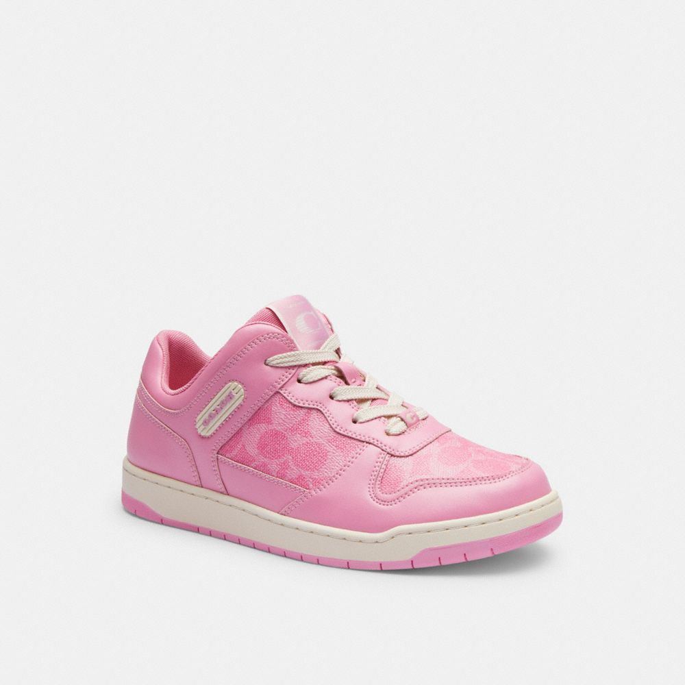 Vivid Pink Coach C201 Low Top In Signature Canvas Women Sneakers | 7896HSYBC