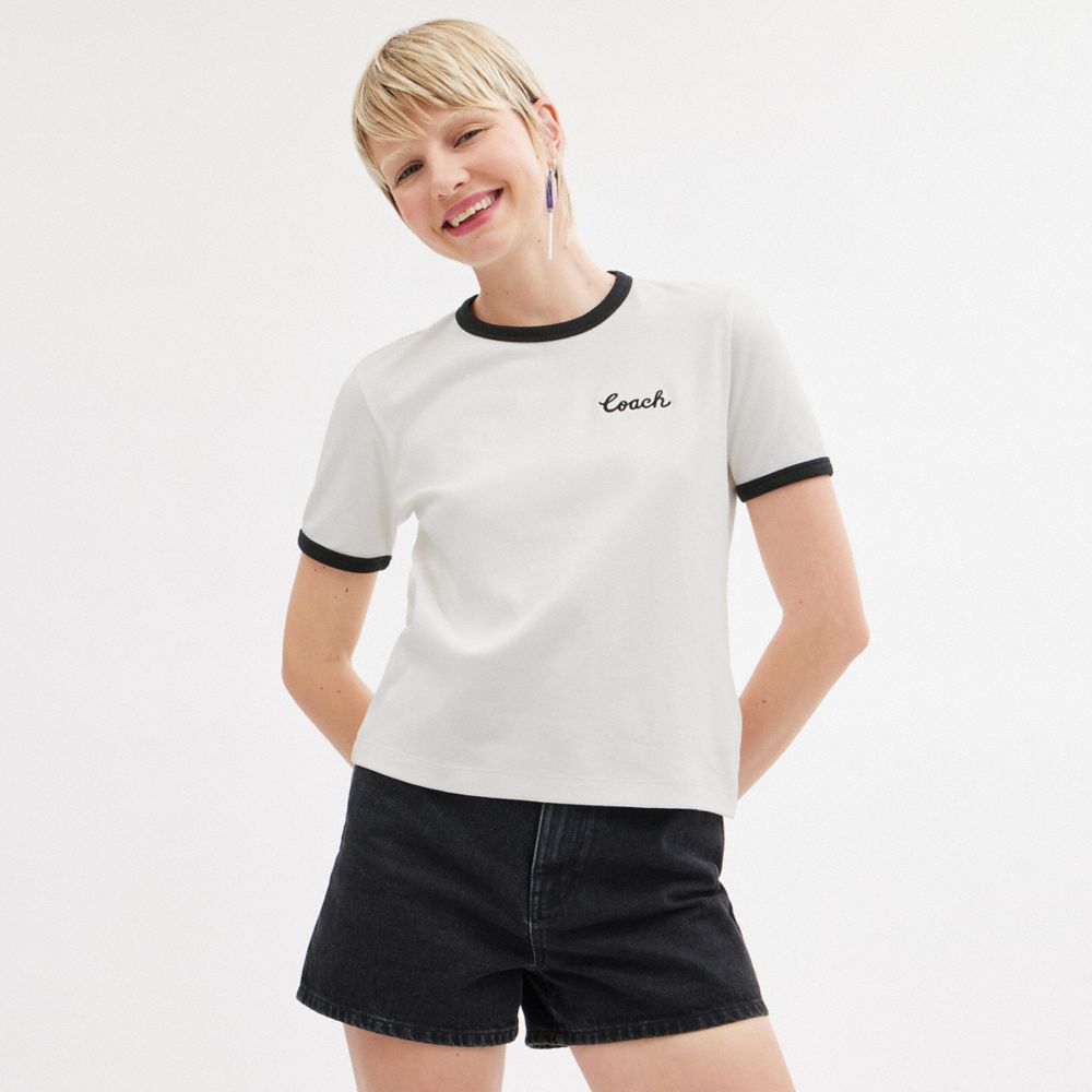 White Coach Coach Ringer T Shirt Women Tops | 2615UIFEO