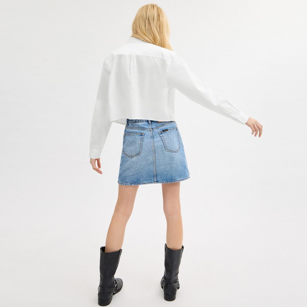 White Coach Cropped Button Up Shirt Women Tops | 7506GAHLN