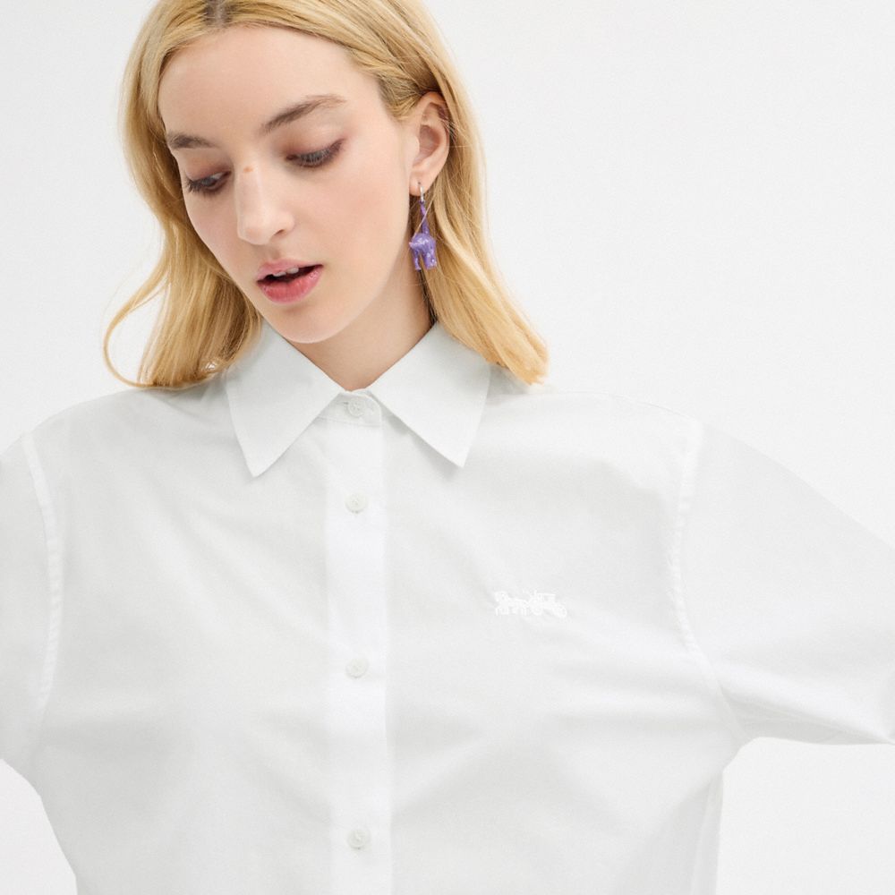 White Coach Cropped Button Up Shirt Women Tops | 7506GAHLN