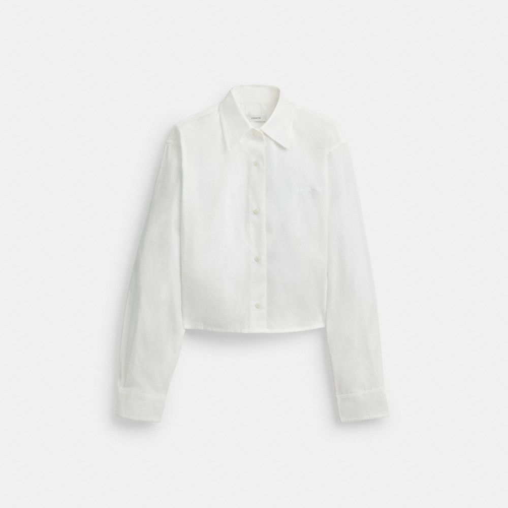 White Coach Cropped Button Up Shirt Women Tops | 7506GAHLN