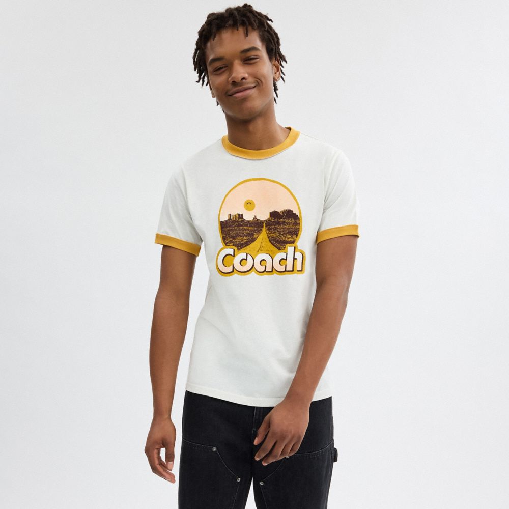 White Coach Roadside Ringer T Shirt Men Tops & Bottoms | 7069EZRTJ