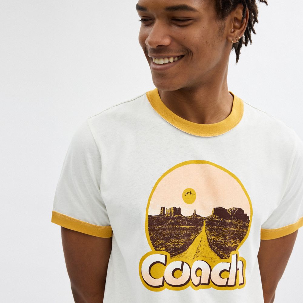 White Coach Roadside Ringer T Shirt Men Tops & Bottoms | 7069EZRTJ