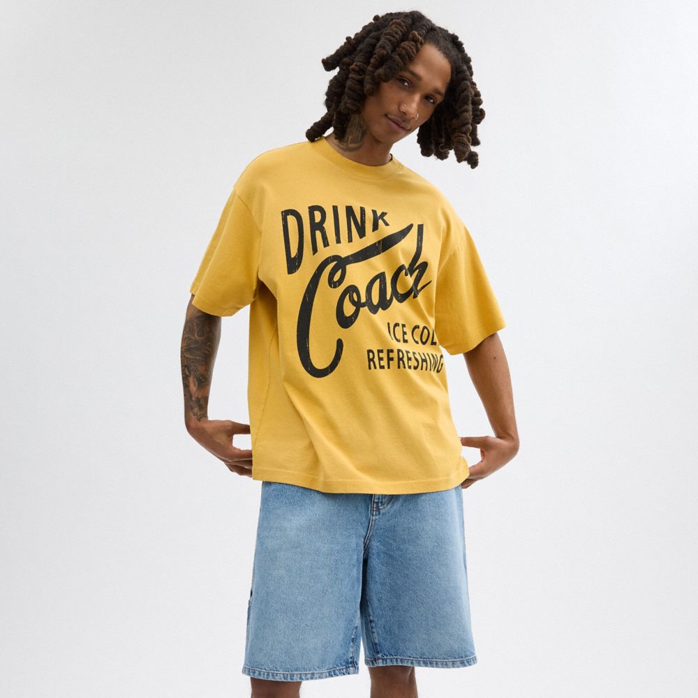 Yellow Coach Americana T Shirt Men Tops & Bottoms | 5021IYBGF