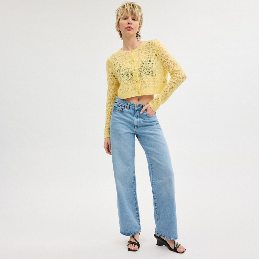 Yellow Coach Lace Knit Cardigan Women Tops | 2719CJZSR