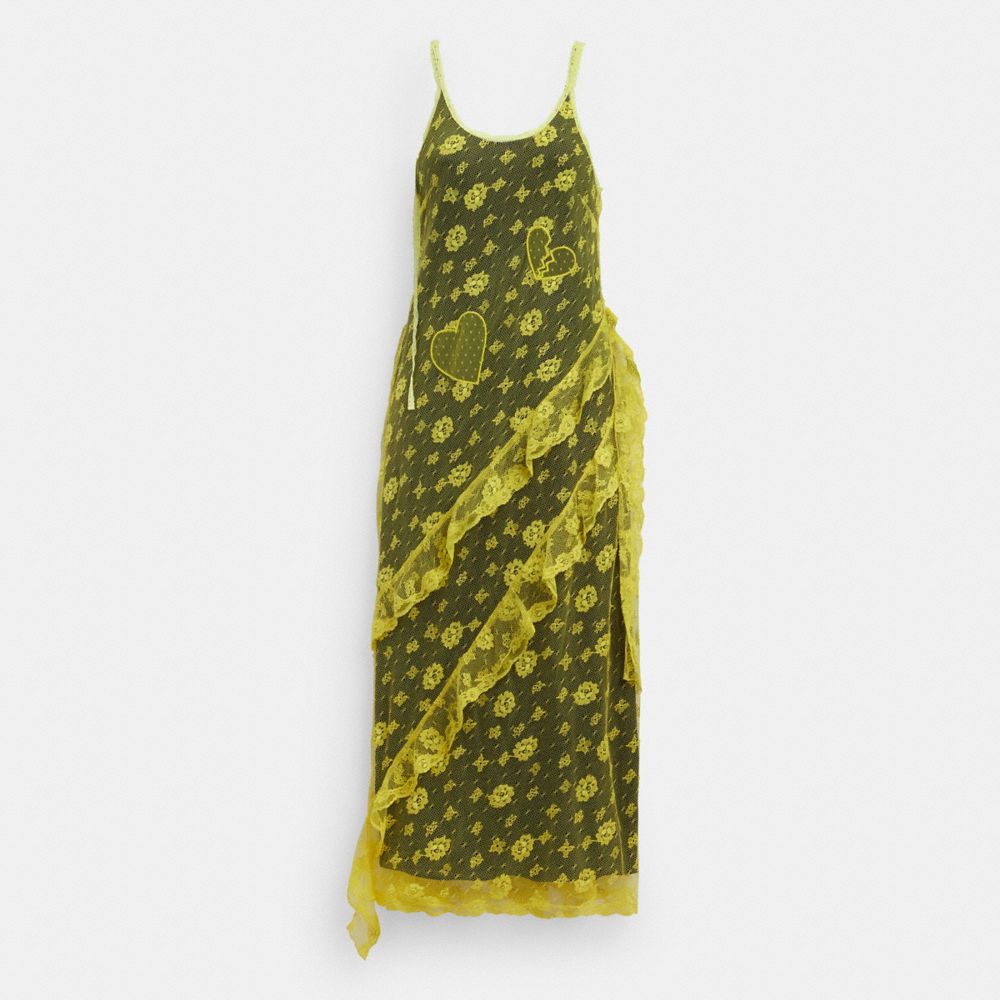 Yellow Coach Ruffle Lace Dress Women Dresses | 7052TONVD