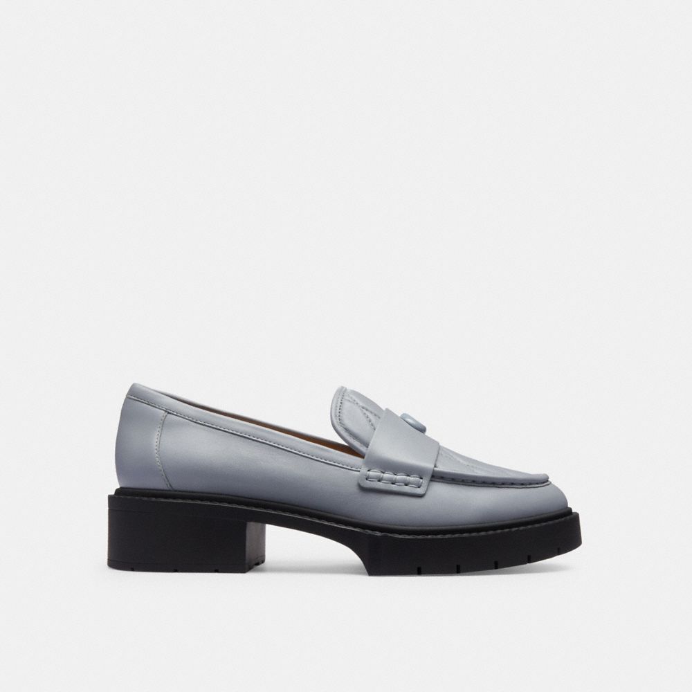 leather/Grey Blue Coach Leah Loafer With Quilting Women Flats & Loafers | 2138QHYMJ