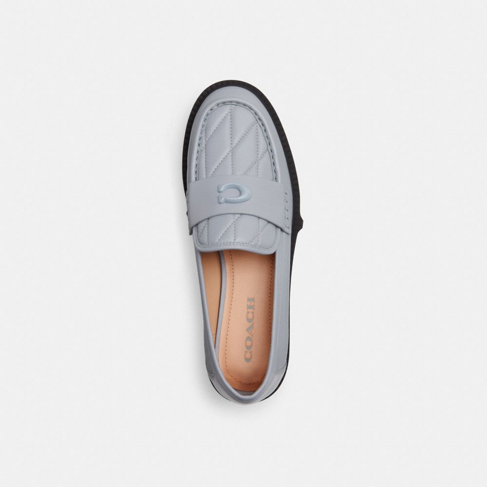 leather/Grey Blue Coach Leah Loafer With Quilting Women Flats & Loafers | 2138QHYMJ