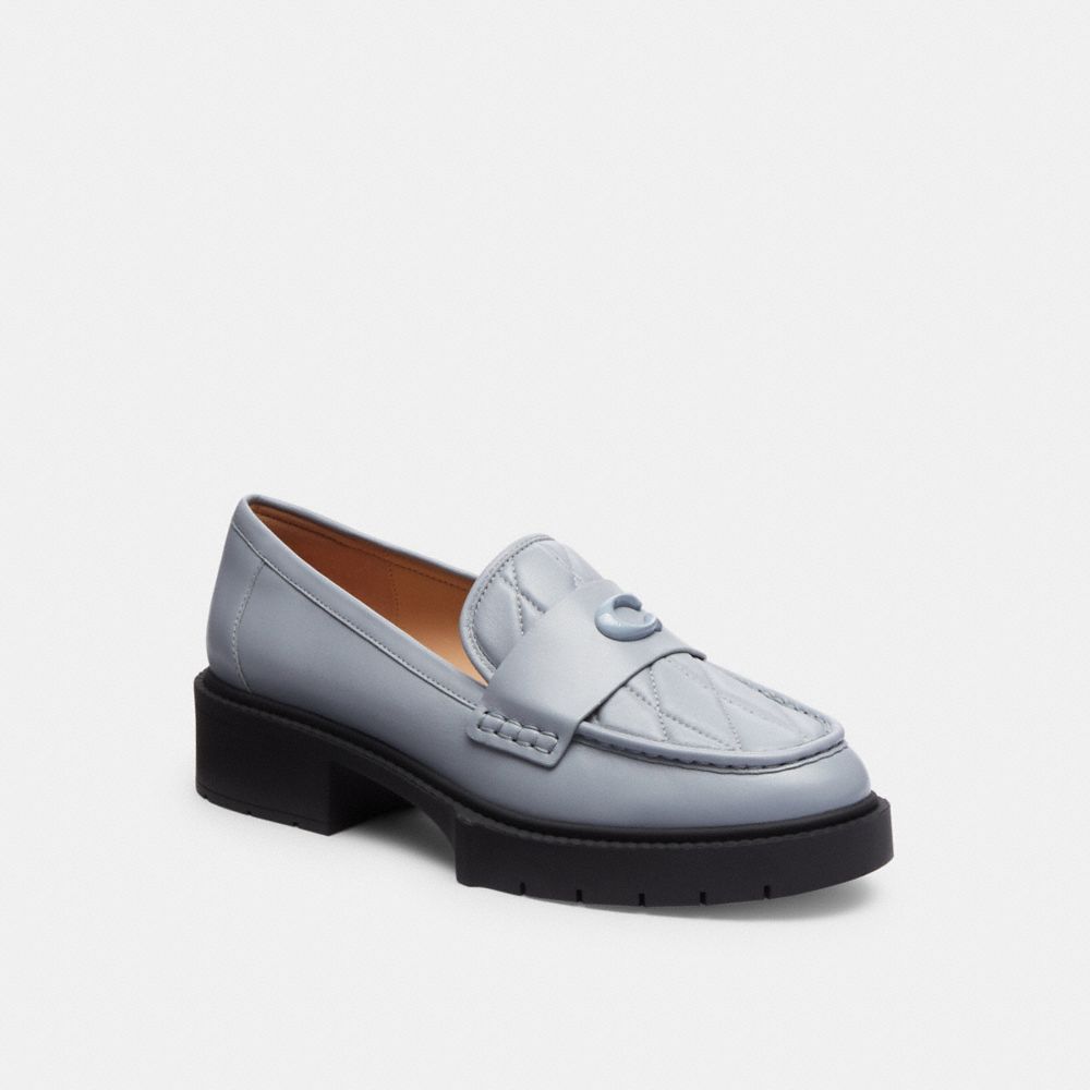 leather/Grey Blue Coach Leah Loafer With Quilting Women Flats & Loafers | 2138QHYMJ