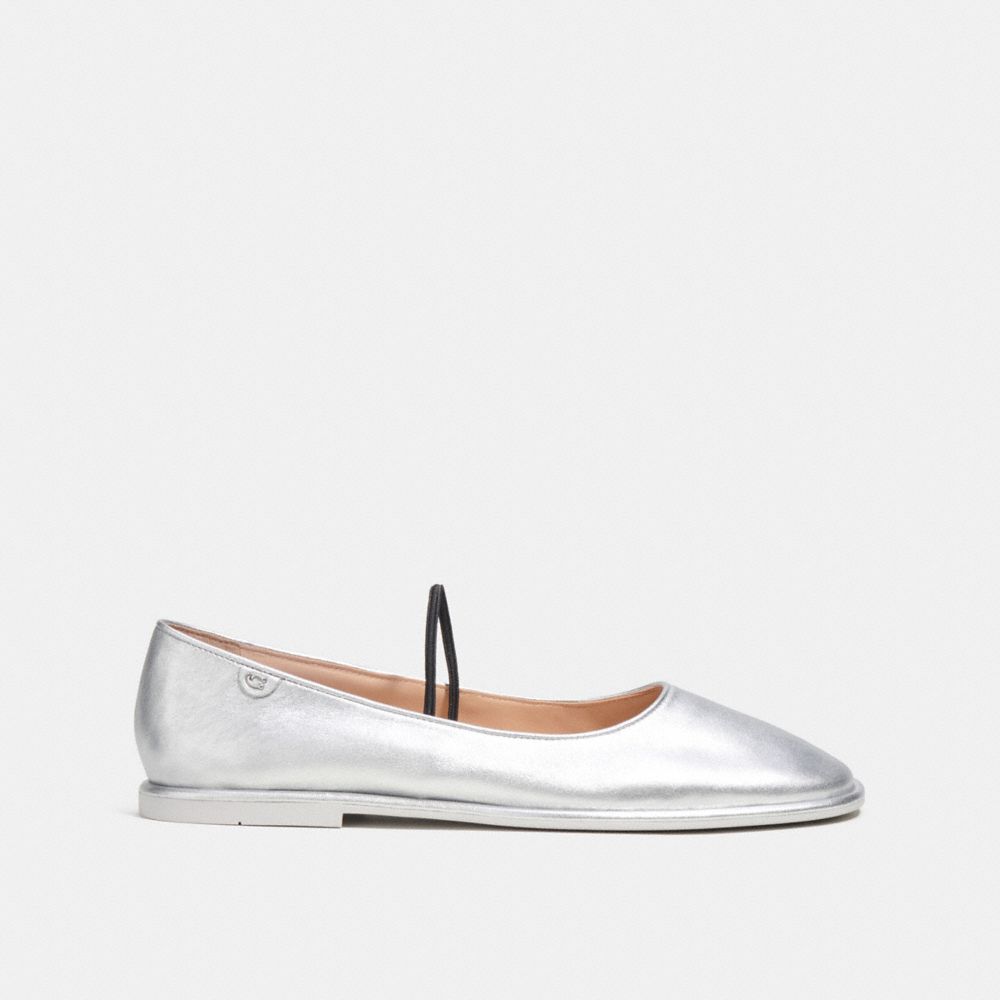 leather/Silver Coach Emilia Mary Jane In Silver Metallic Women Flats & Loafers | 2519ZVICD