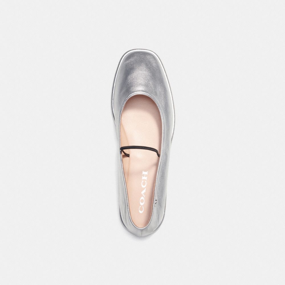 leather/Silver Coach Emilia Mary Jane In Silver Metallic Women Flats & Loafers | 2519ZVICD