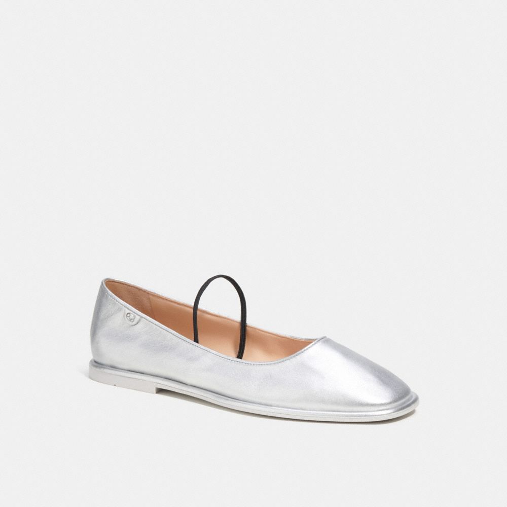 leather/Silver Coach Emilia Mary Jane In Silver Metallic Women Flats & Loafers | 2519ZVICD