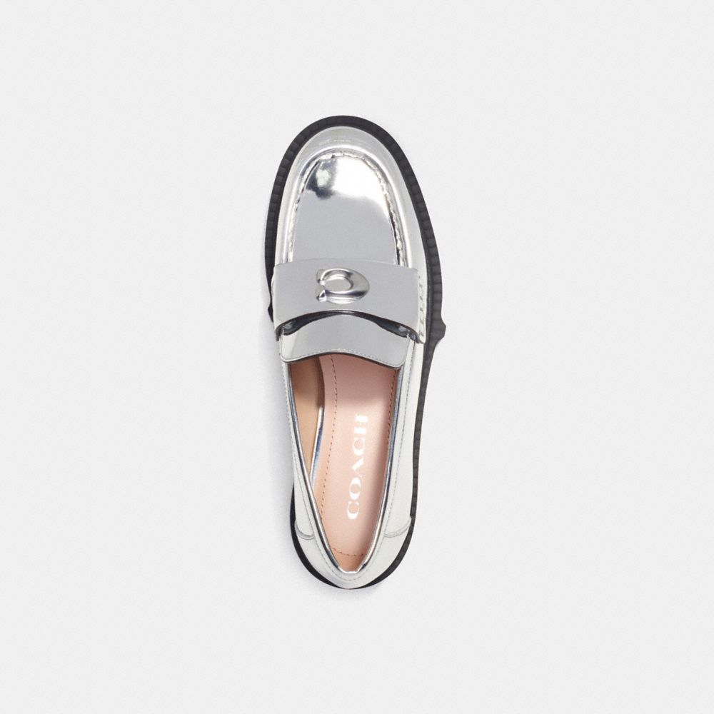 leather/Silver Coach Leah Loafer In Silver Metallic Women Flats & Loafers | 7291RFQKL