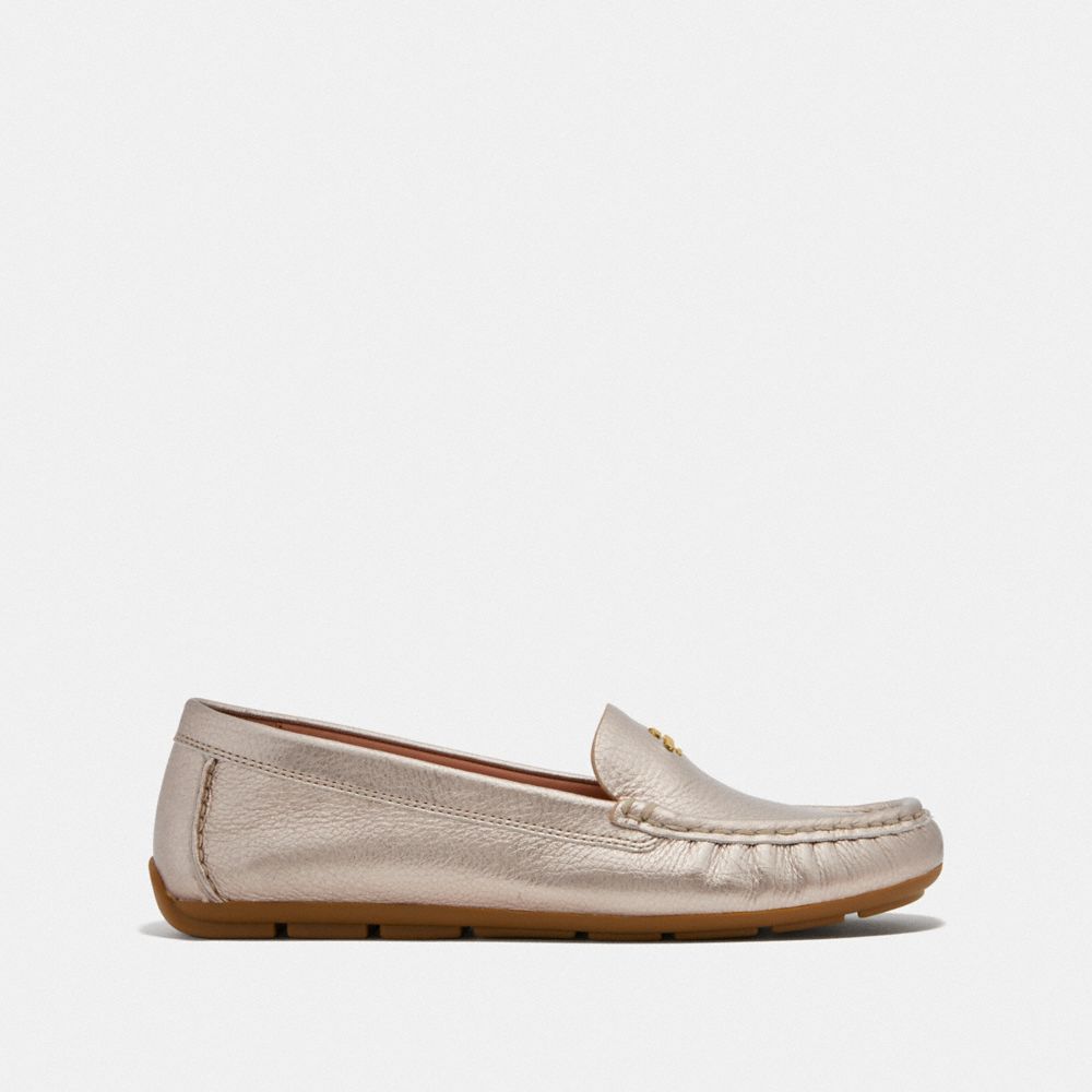 metal/leather/CHAMPAGNE Coach Marley Driver Women Flats & Loafers | 8273QBOGS