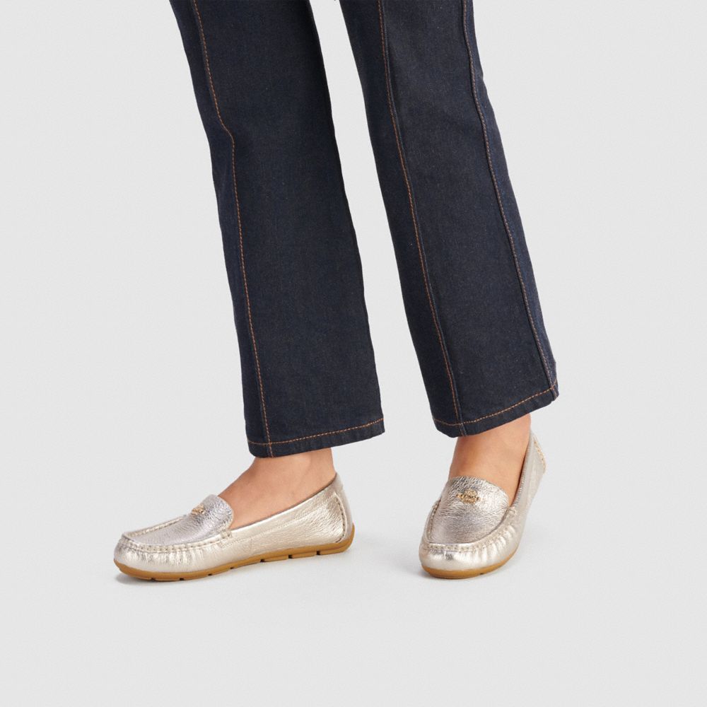 metal/leather/CHAMPAGNE Coach Marley Driver Women Flats & Loafers | 8273QBOGS