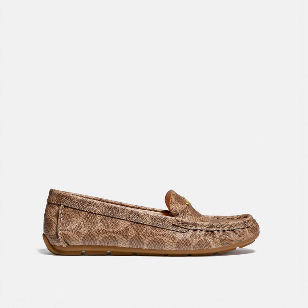 signature coated canvas/leather/Tan Coach Marley Driver Women Flats & Loafers | 5209KLWNR