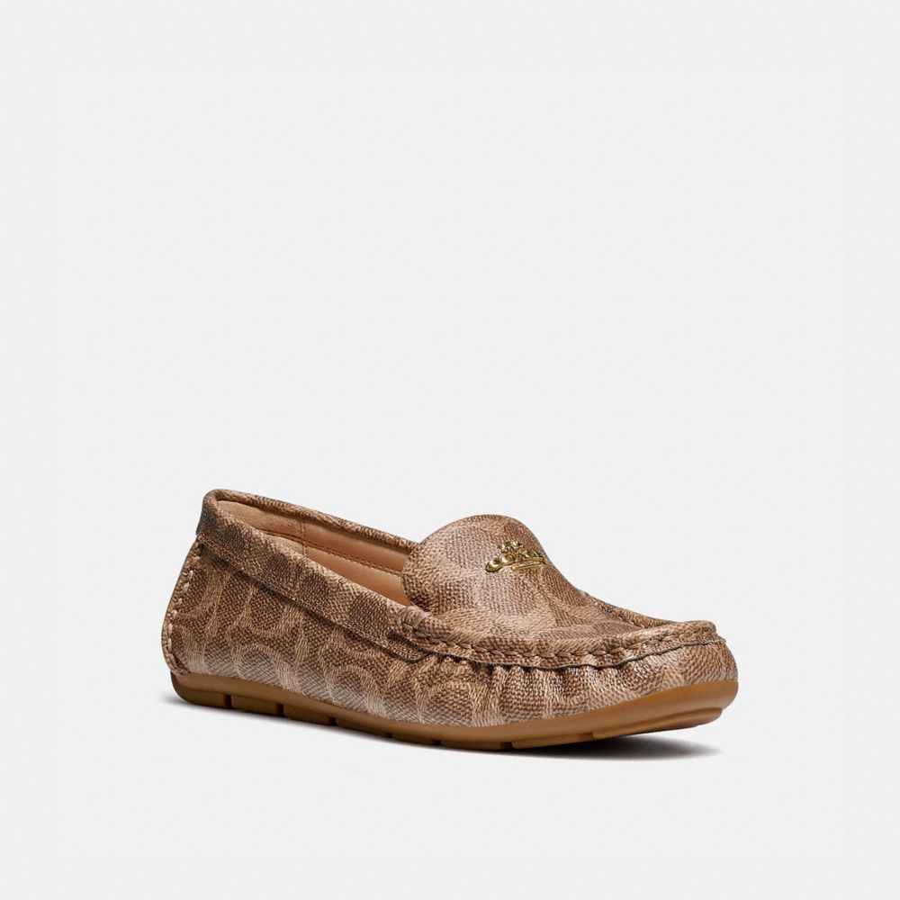 signature coated canvas/leather/Tan Coach Marley Driver Women Flats & Loafers | 5209KLWNR